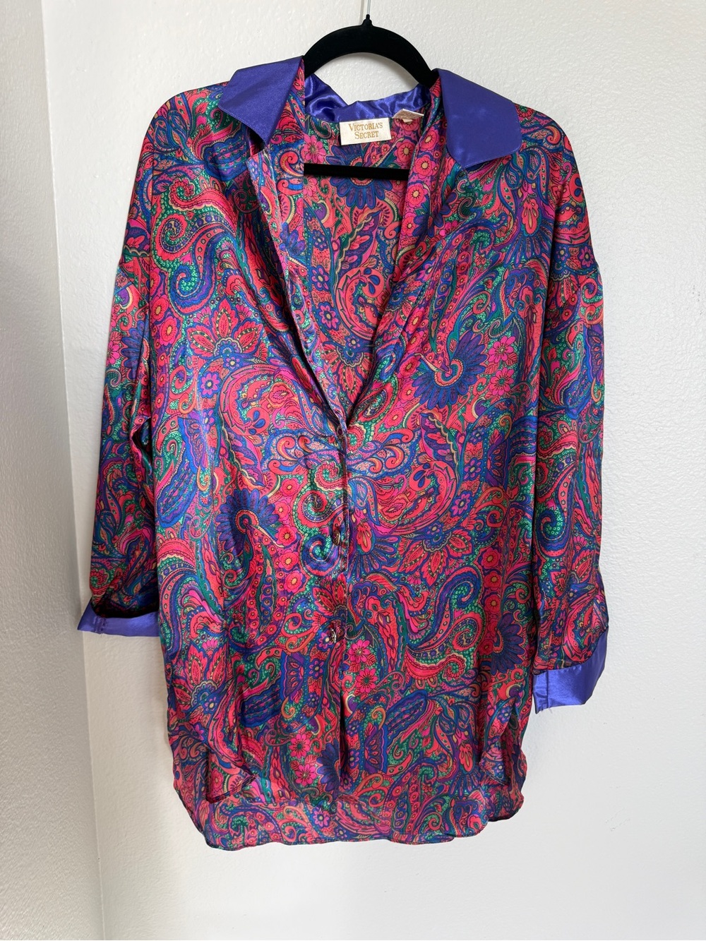 VINTAGE Gold Label Victoria’s Secret Satin Paisley Sleep Shirt - Petite/Small